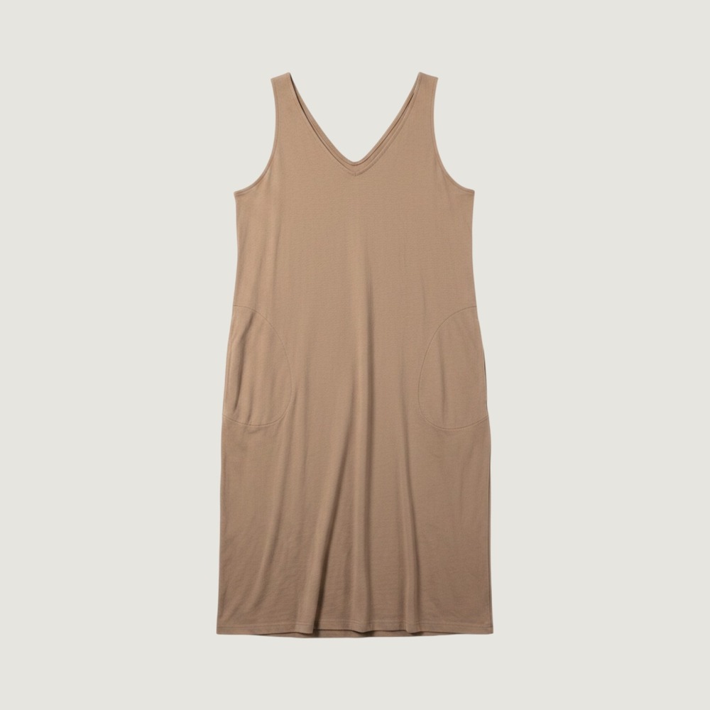 AnyBody Sleeveless Midi Dress Womens L Brown Organic Cotton V-Neck Pockets
